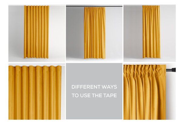 Żółta aksamitna zasłona częściowo zaciemniająca (dimout) 140x245 cm Pleat – Restilo