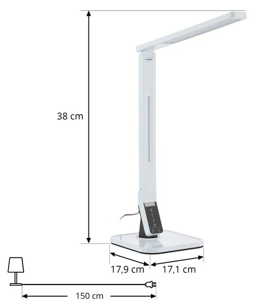 Lampa stołowa LED Eleni Lindby, możliwość ściemniania, biały / opal, biuro, tworzywo sztuczne, nowoczesny