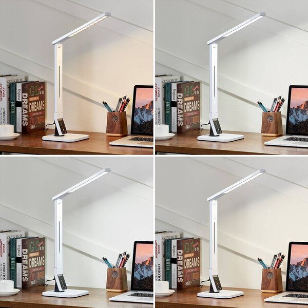 Lampa stołowa LED Eleni Lindby, możliwość ściemniania, biały / opal, biuro, tworzywo sztuczne, nowoczesny