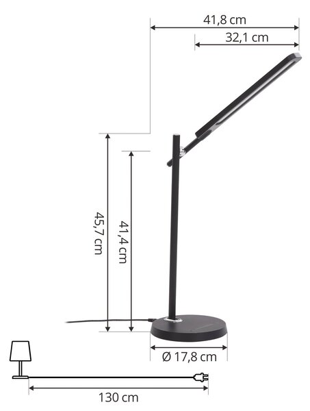 Lampa biurkowa LED Valtorin Lindby, możliwość ściemniania, czarny, biuro, tworzywo sztuczne, nowoczesny