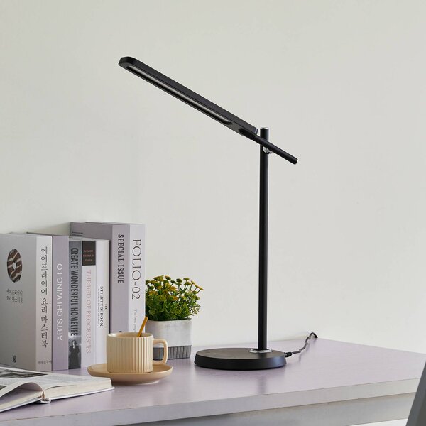 Lampa biurkowa LED Valtorin Lindby, możliwość ściemniania, czarny, biuro, tworzywo sztuczne, nowoczesny
