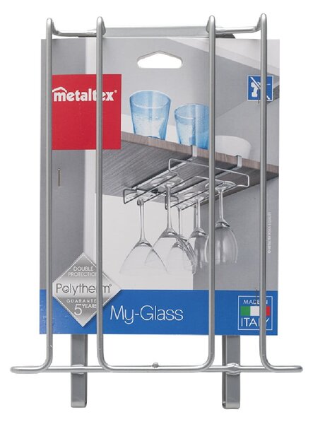 Uchwyt pod półkę na 8 kieliszków Metaltex Glass, dł. 20 cm