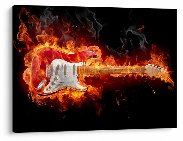 Obraz - Gitara w płomieniach (70x50 cm)