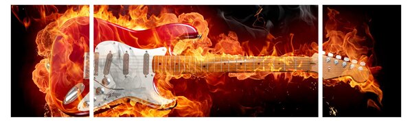 Obraz - Gitara w płomieniach (170x50 cm)