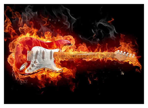 Obraz - Gitara w płomieniach (70x50 cm)