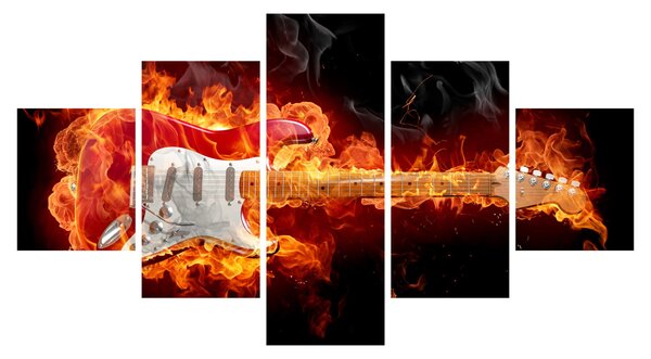 Obraz - Gitara w płomieniach (125x70 cm)