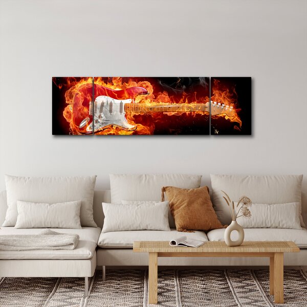 Obraz - Gitara w płomieniach (170x50 cm)