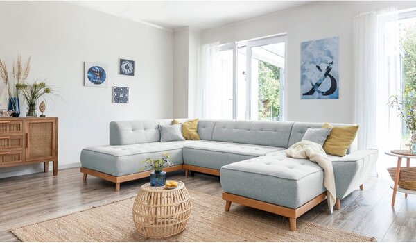 Jasnoszara rozkładana sofa w kształcie litery "U" Miuform Dazzling Daisy, lewostronna