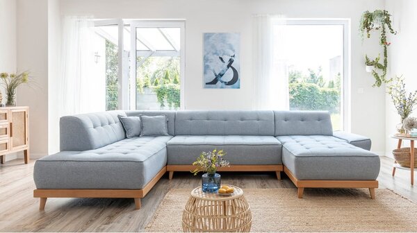 Jasnoniebieska rozkładana sofa w kształcie litery "U" Miuform Dazzling Daisy, lewostronna