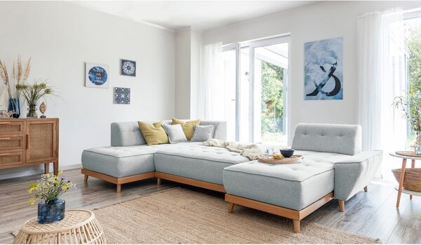 Jasnoszara rozkładana sofa w kształcie litery "U" Miuform Dazzling Daisy, lewostronna