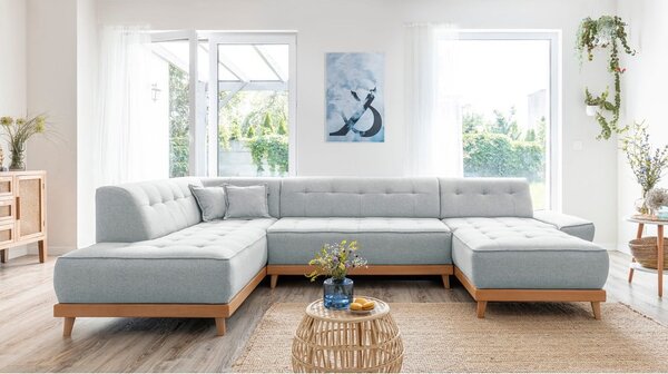 Jasnoszara rozkładana sofa w kształcie litery "U" Miuform Dazzling Daisy, lewostronna