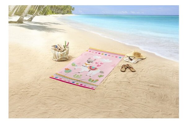 Ręcznik plażowy z nadrukiem Good Morning Lama, 75x150 cm