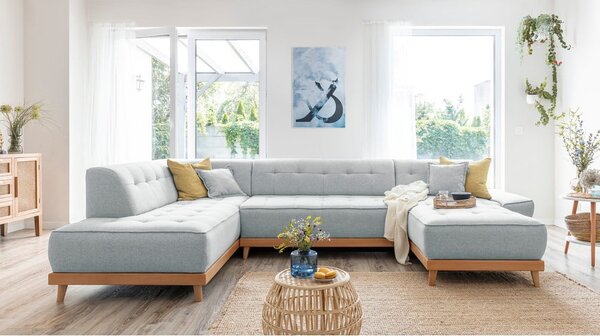 Jasnoszara rozkładana sofa w kształcie litery "U" Miuform Dazzling Daisy, lewostronna