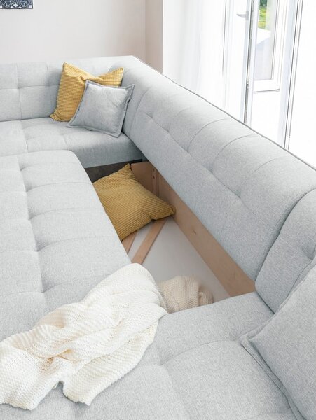 Jasnoszara rozkładana sofa w kształcie litery "U" Miuform Dazzling Daisy, lewostronna