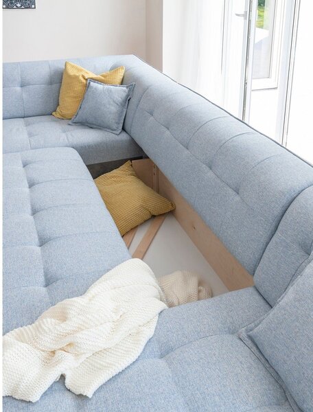Jasnoniebieska rozkładana sofa w kształcie litery "U" Miuform Dazzling Daisy, lewostronna