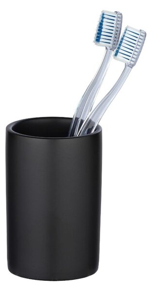Matowy czarny ceramiczny kubek na szczoteczki Wenko Polaris