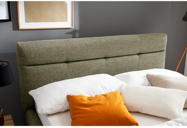 Zielone tapicerowane łóżko dwuosobowe ze schowkiem ze stelażem 140x200 cm Lotte – Meise Möbel