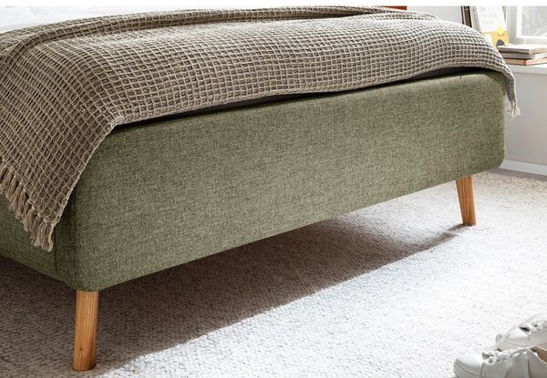Zielone tapicerowane łóżko dwuosobowe ze schowkiem ze stelażem 140x200 cm Lotte – Meise Möbel