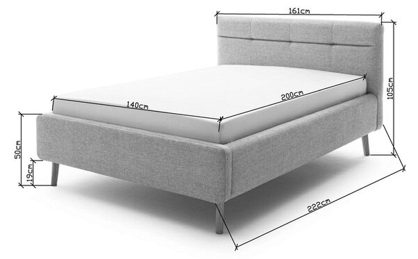 Beżowe tapicerowane łóżko dwuosobowe ze schowkiem ze stelażem 140x200 cm Lotte – Meise Möbel