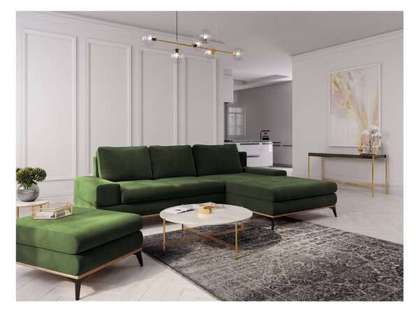 Butelkowozielony rozkładany narożnik Windsor & Co Sofas Planet, prawostronny
