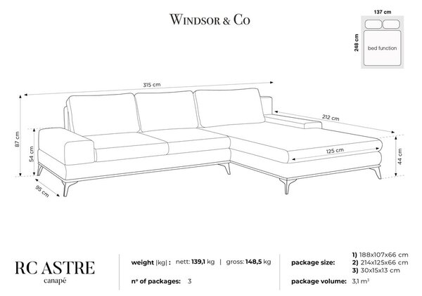 Beżowy rozkładany narożnik Windsor & Co Sofas Planet, lewostronny