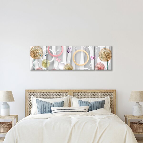 Abstrakcyjny obraz z dmuchawcami (170x50 cm)