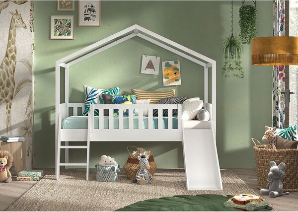 Białe podwyższone łóżko dziecięce w kształcie domku 90x200 cm Dallas – Vipack
