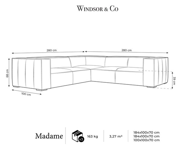 Koniakowy skórzany narożnik (róg zmienny) Madame – Windsor & Co Sofas
