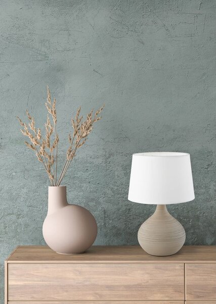 Biało-brązowa lampa stołowa z ceramiki i tkaniny Reality Martin, wys. 29 cm