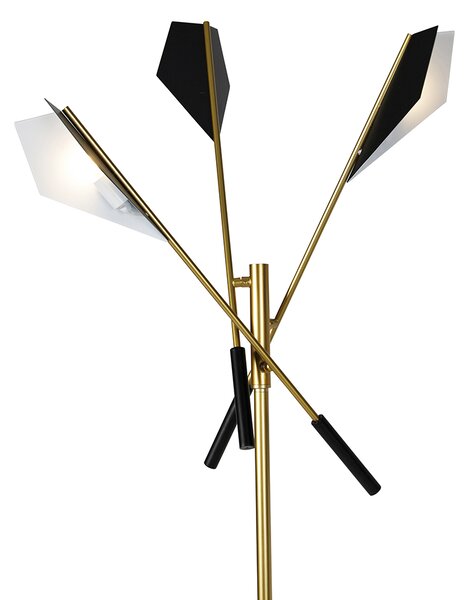 Designerska lampa podłogowa czarna ze złotem 3-światła - Sinem