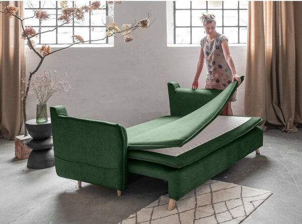 Zielona aksamitna rozkładana sofa 225 cm Charming Charlie – Miuform