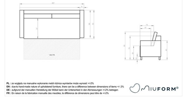 Turkusowa rozkładana sofa 207 cm Simon – Miuform