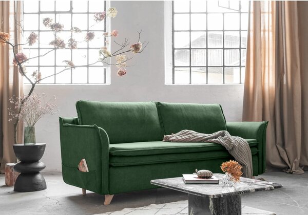 Zielona aksamitna rozkładana sofa 225 cm Charming Charlie – Miuform