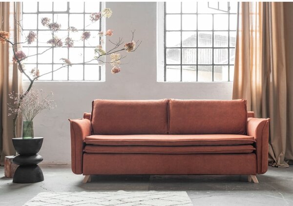 Ceglasta aksamitna rozkładana sofa 225 cm Charming Charlie – Miuform