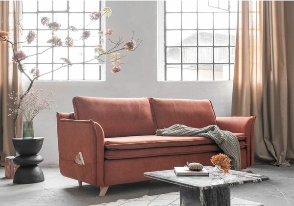 Ceglasta aksamitna rozkładana sofa 225 cm Charming Charlie – Miuform
