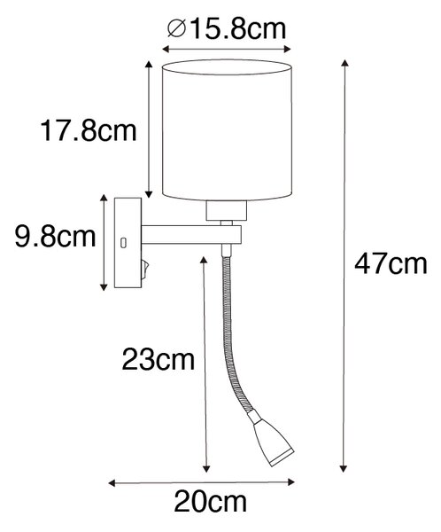 Lampa ścienna czarna z elastycznym ramieniem i złotym kloszem 15 cm - Brescia
