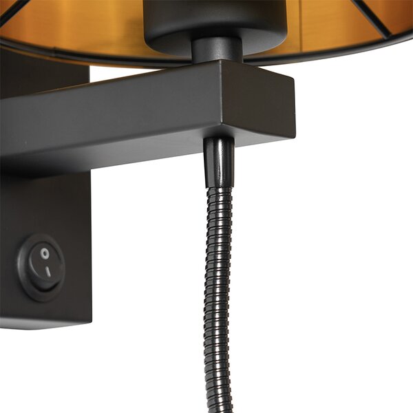 Lampa ścienna czarna z elastycznym ramieniem i złotym kloszem 15 cm - Brescia