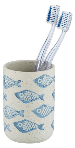 Niebiesko-biały ceramiczny kubek na szczoteczki Wenko Aquamarin