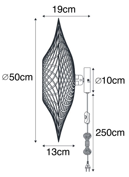 Orientalny Kinkiet / Lampa scienna rattanowy 50 cm z wtyczką - Rina Oswietlenie wewnetrzne