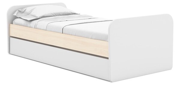 Białe łóżko dziecięce w dekorze sosny z wysuwanym łóżkiem ze schowkiem i stelażem 90x200 cm Esteban – Marckeric