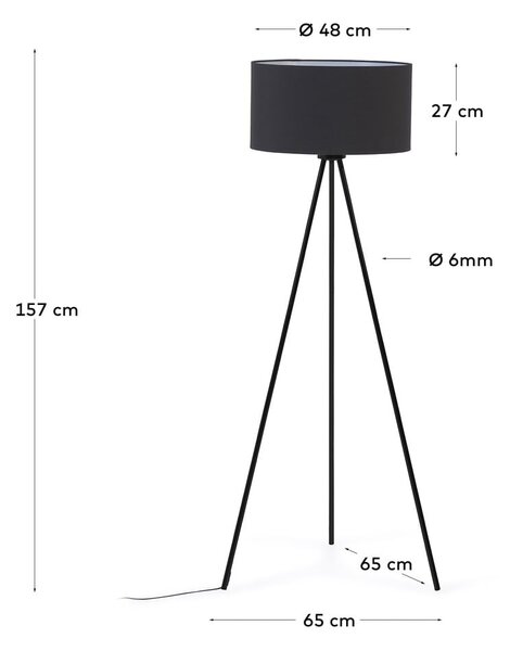 Czarna lampa stojąca z tekstylnym kloszem (wys. 157 cm) Ikia – Kave Home