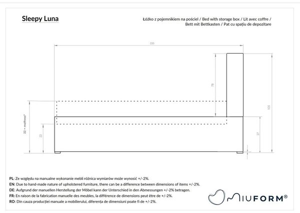 Beżowe tapicerowane łóżko jednoosobowe ze stelażem 90x200 cm Sleepy Luna – Miuform