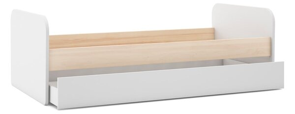 Białe łóżko dziecięce w dekorze sosny z wysuwanym łóżkiem ze schowkiem i stelażem 90x200 cm Esteban – Marckeric