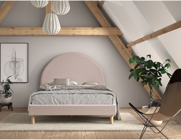 Różowe tapicerowane łóżko ze stelażem 140x200 cm MOON – Vipack
