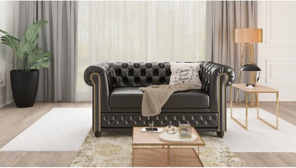 Czarna sofa z imitacji skóry 148 cm York – Ropez