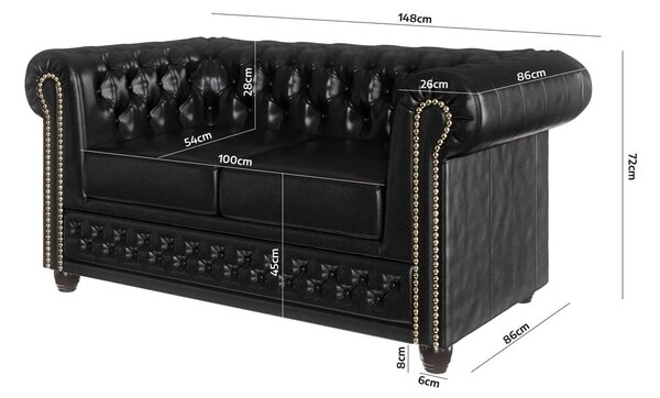 Czarna sofa z imitacji skóry 148 cm York – Ropez