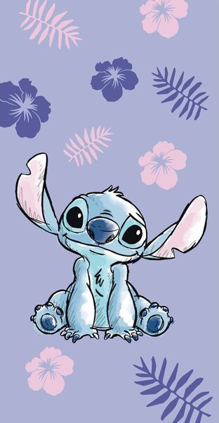Fioletowy bawełniany ręcznik dziecięcy 70x140 cm Lilo and Stitch – Jerry Fabrics