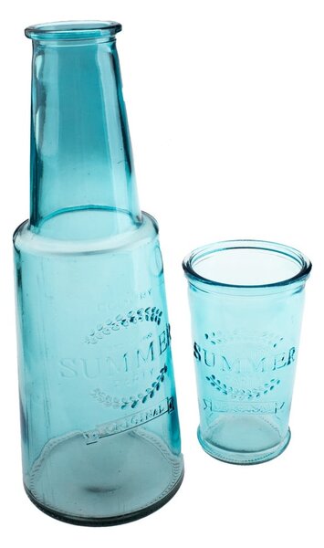 Niebieska szklana karafka ze szklanką, 800 ml