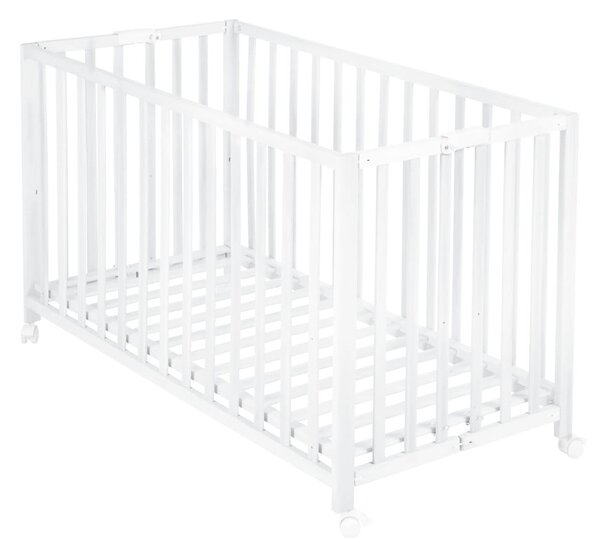 Białe łóżeczko na kółkach 60x120 cm Fold up – Roba