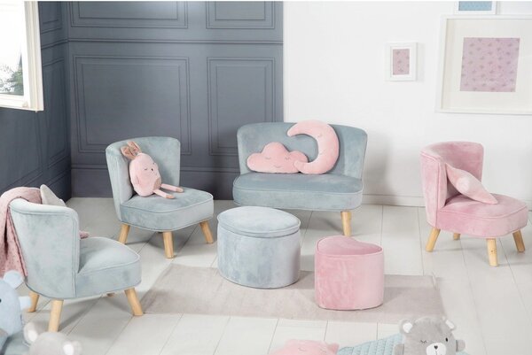 Jasnoniebieski aksamitny fotel dziecięcy Lil Sofa – Roba